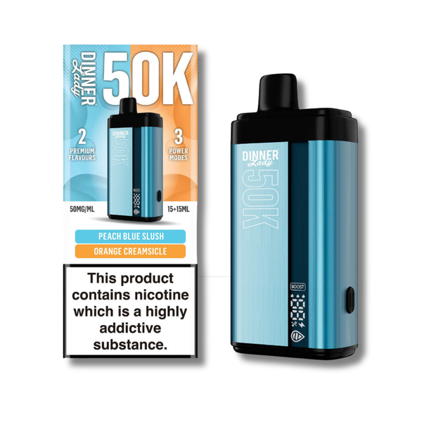 Dinner Lady 50K Disposable Vape Two Flavors In One - Peach Blue Slush & Orange creamsicle